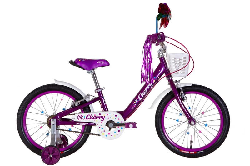 Велосипед 18" FORMULA CHERRY фіолетовий з білим +багажник для ляльок, LED-ковпачок OPS-FRK-18-110-18