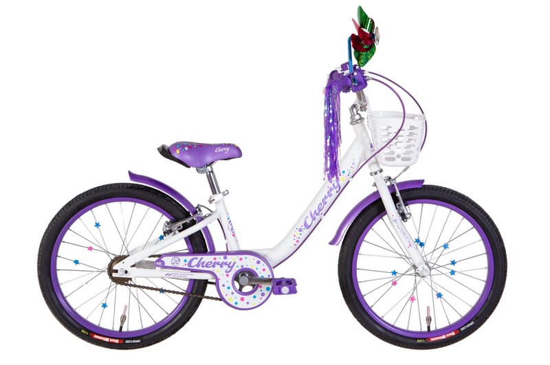 Велосипед 20" FORMULA CHERRY білий з фіолетовим +багажник для ляльок, LED-ковпачок OPS-FRK-20-165-20