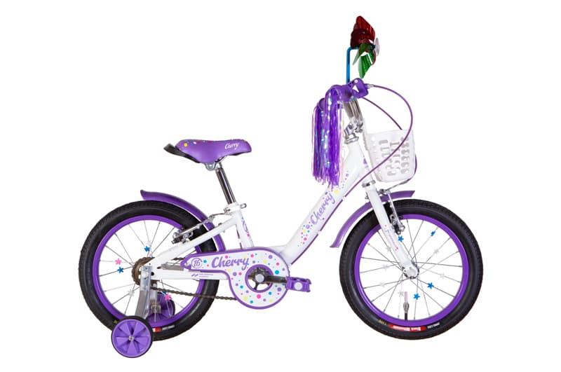 Велосипед ST 16" FORMULA CHERRY білий з фіолетовим, з крилом ST, з корзиною OPS-FRK-16-170