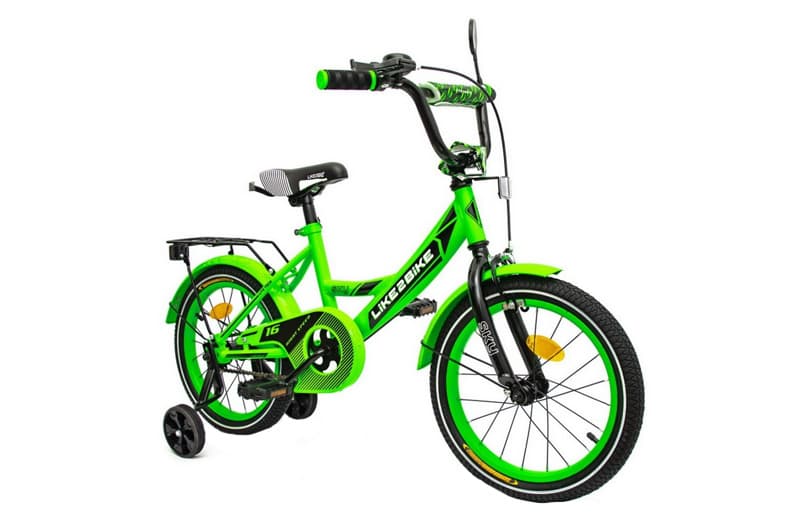 Велосипед дитячий 2-х колісний  16''арт. 241601Like2bike Dark Rider, чорно-зелений, рама сталь, з дзвінком, ручні гальма, збірка 75%
