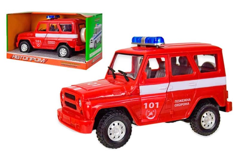 Машина металева 7659-5 АВТОПРОМ 1:27,Пожежна, світло, звук , відкриваються двері, в коробці 21,5*11,5*11,5 см