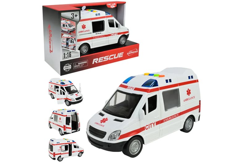 Машина на батарейки WY590E "Швидка допомога" світло, звук, у коробці 27x11,5x16,5 см