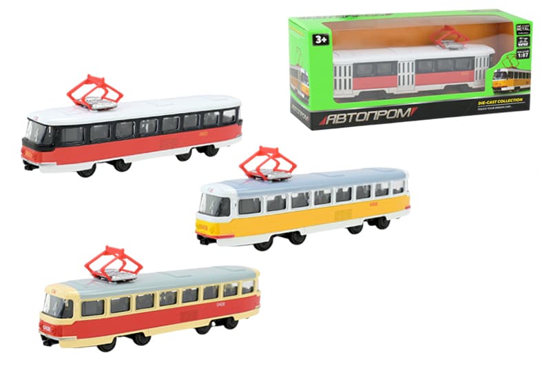 Трамвай металевий 6411ABD 1:54, 3 кольори,в коробці 19,5x5x8см АВТОПРОМ
