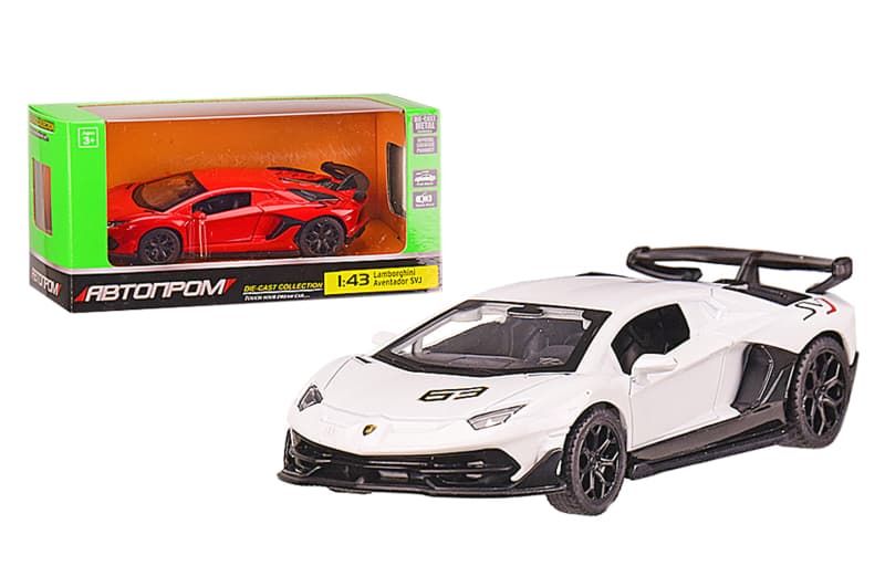Машина металева АВТОПРОМ 4338 "АВТОПРОМ", 1: 43 Lamborghini Aventador SVJ, 2 кольори, відкриваються двері, коробка 14,5*6,5*7 см