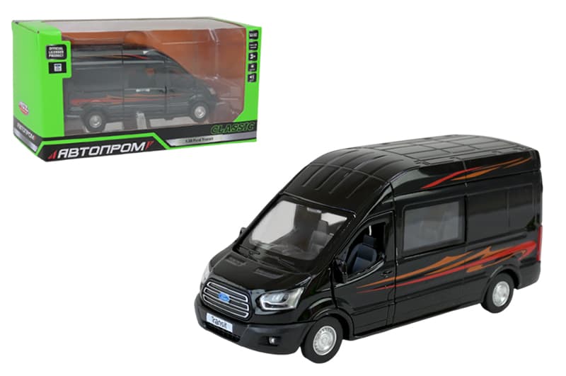 Машина АВТОПРОМ 68453 Ford Transit 1:35, на батарейках, світло, звук, відкриваються двері,коробка р.21,5x9x11,5см