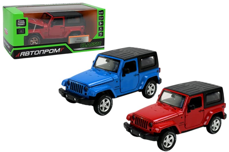 Машина металева 68331, 1:32 Jeep Wrangler, на батарейки, світло, звук, відкриваються двері, коробка 18x9x9 см АВТОПРОМ