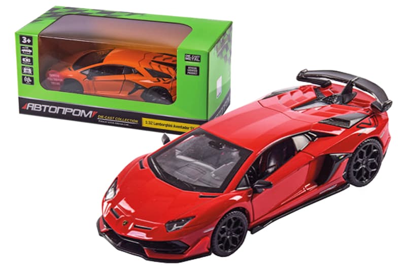 Машина металева АВТОПРОМ 68473 ,1:32 Lamborghini Aventador SVJ,на батарейки, світло, звук, відкриваються двері, у коробка 18*9*9 см
