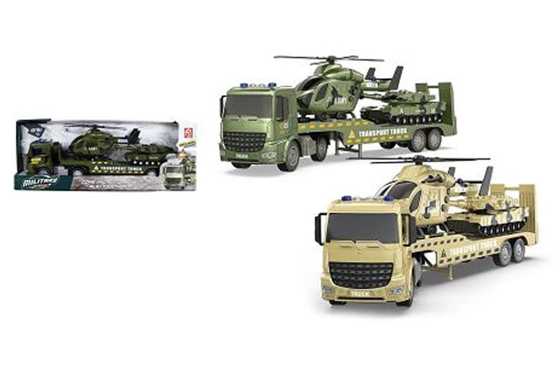 Автовоз військовий з вертольотом і танком інерційний, озвучений, зі світлом, в коробці, 2види RJ6872 р.46,3*10*17,2см