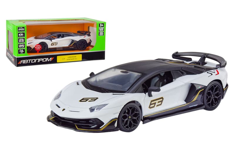 Машина металева 68269A 1:24 "Lamborghini SVJ", на батарейки, світло, звук, відкриваються двері, капот, багажник, коробка 24,5x12x10 см АВТОПРОМ