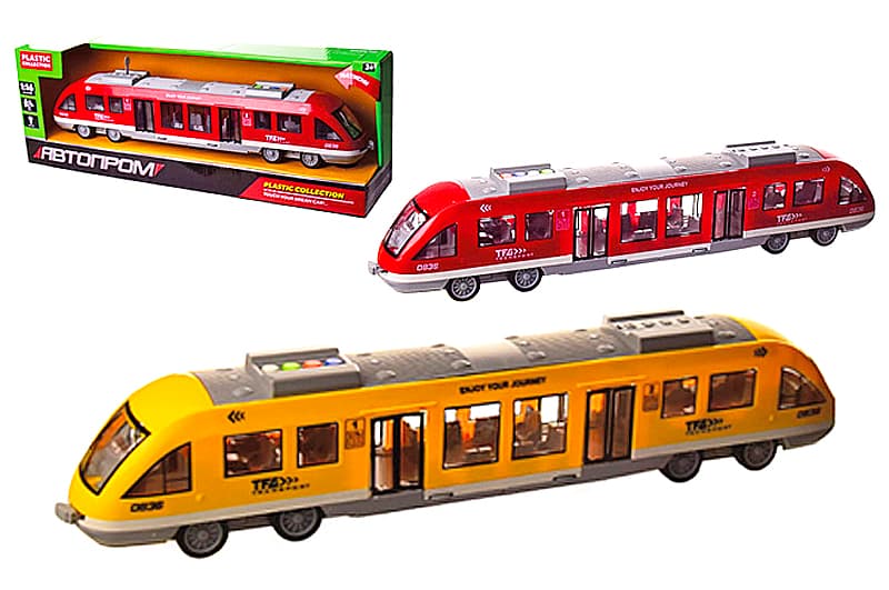 Електричка на батарейках 7954AB/ WY920AB "Автопром",2 кольори, світло, звук, в коробці 48*11*16.5 см
