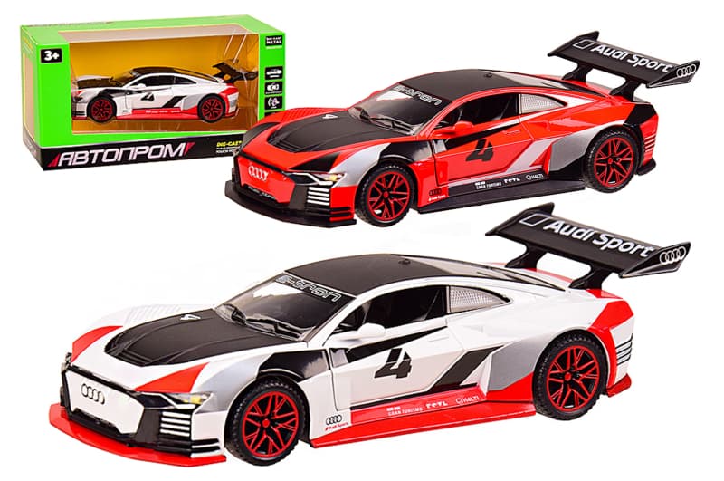 Машина металева 5857 "Автопром",1:28 AUDI e-tron Vision Gran Turismo, 2 кольори, батарейки, світло, звуки, відкриваються двері, капот, багажник, коробка 21*10*10,5 см