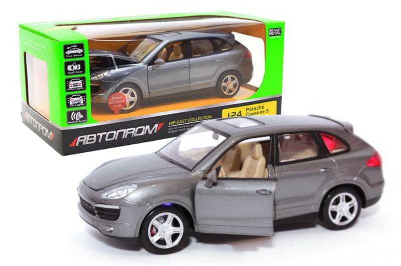 Машина металева 68241A 1:24 Porsche Cayenne S 2 на батарейки, світло та звук, відкриваються двері, капот, багажник, в коробці 24,5x12x10 см АВТОПРОМ