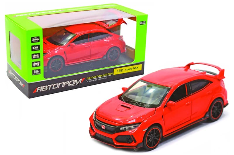 Машина металева 6606 АВТОПРОМ, 1:32 HONDA CIVIC TYPE R, 4 кол., на батарейках: світло і звук, відкрив. двері, капот, багажник, в коробці 18*9*8см