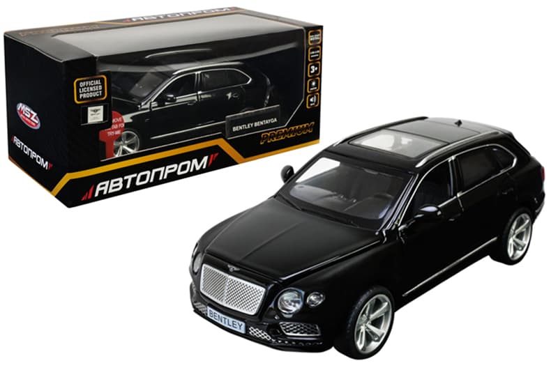 Машина металева 68369 1:34 BENTLEY BENTAYGA на батарейки, світло, звук, відкриваються двері, коробка 18x9x7 см АВТОПРОМ