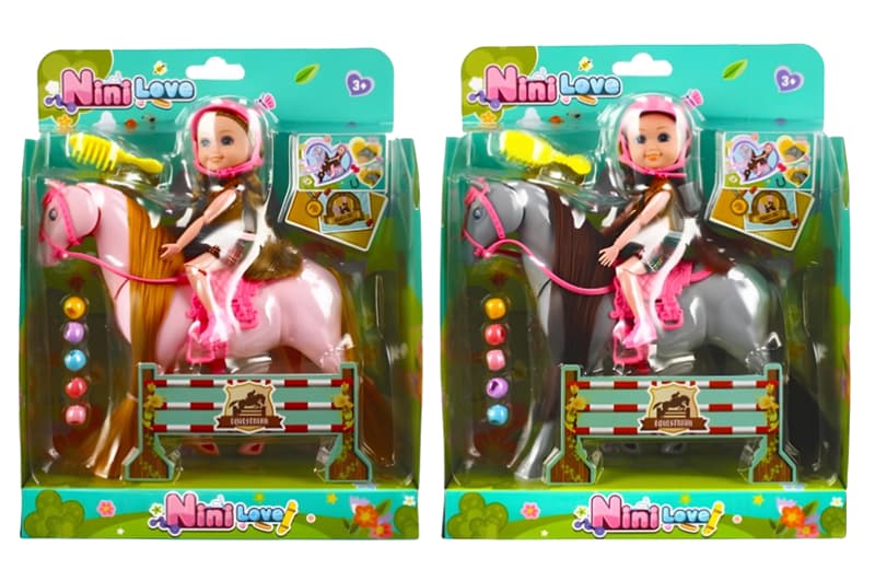 Лялька "Nini Love" на коні, на блістері, 2види 53810 р.29*8,5*24см