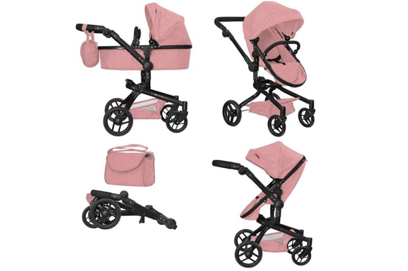 Візок для ляльки 9695 FORTUNA POWDER PINK 2в1 з сумкою, металевий, в коробці 54.5x14.5x38.5 см CARRELLO