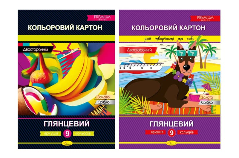 Набір кольорового двостор. картону А4 Преміум 9 аркушів 300 г/м2 КДК-А4-9