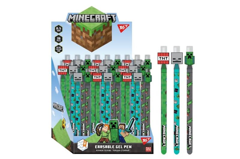 Ручка гелева YES пиши-стирай "Minecraft" 0,5 мм Синя 420378