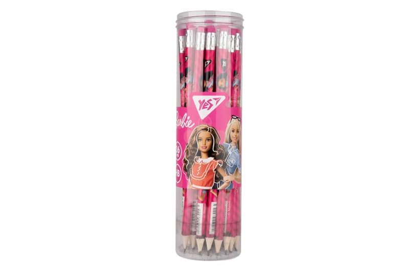 Олівець YES Barbie чорнографітний круглий з гумкою в пластиковому тубусі 36шт