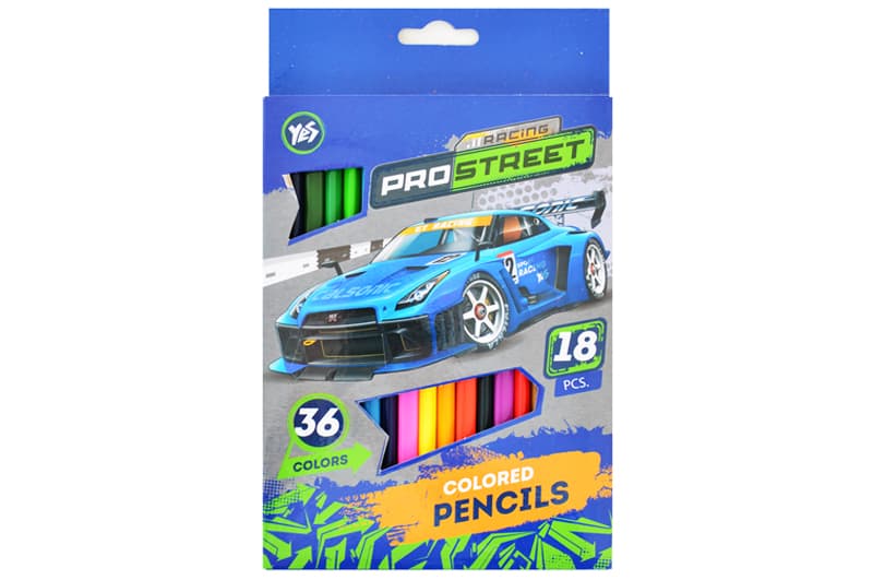 Олівці кольорові YES 18 шт 36 кол Street racing