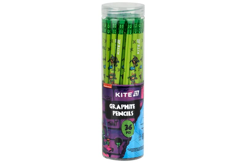 Олівець графітний Kite з гумкою, тригранний Ninja Turtles NT25-046,тубус