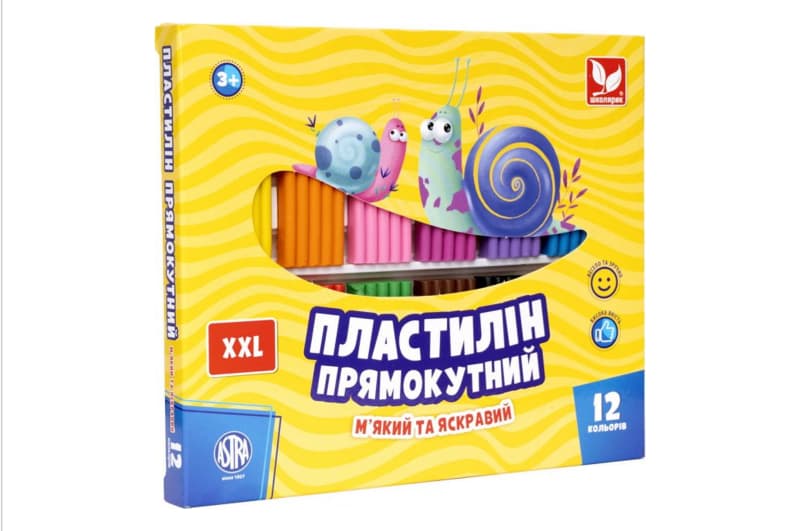 Пластилін 303117001-UA 12 кольорів, прямокутний Школярик
