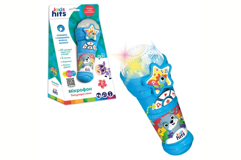 Мікрофон музичний KH16/003 на батарейках, пісні, мелодії 6,7*17*6,7см, в коробці 14x25,5x8,3см Kids Hits