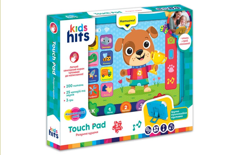 Планшет Kids Hits KH02/001 "Веселе цуценя" батар.укр мова навчання,200 запитань по 12 темам,3 рівні знань,р-р 24,1*18,4см, короб.35*27*4см