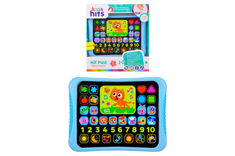 Планшет Kids Hits KH01/002 "Перші знання" на батарейки, українська та англійська мови навчання, цифри, кольори, фігури, тварини,р-р 23,8*17*2 см, коробка 25*27*4 см