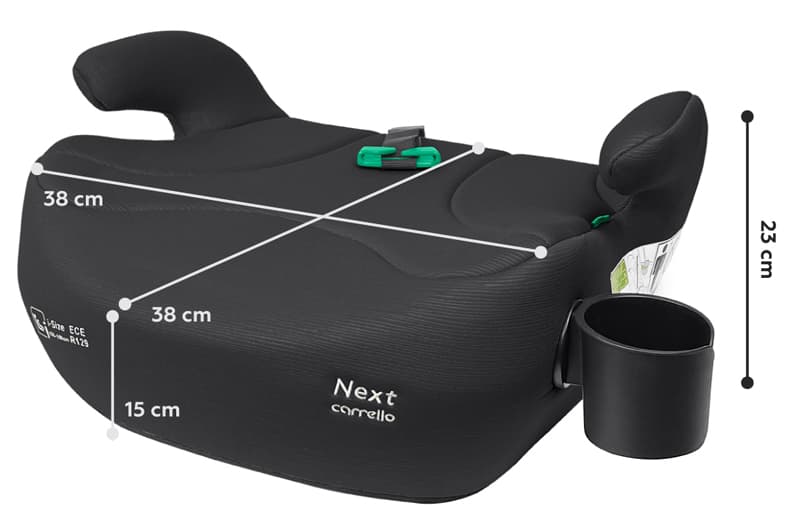 Автокрісло бустер CRL-16011A "Next" Midnight Black i-Size 125-150см+напр.рем, підсклянник CARRELLO