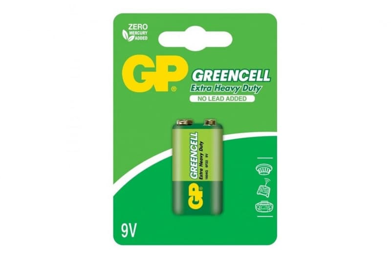 Батарейка сольова GP6F22 крона, 1 шт на блістері Greencell