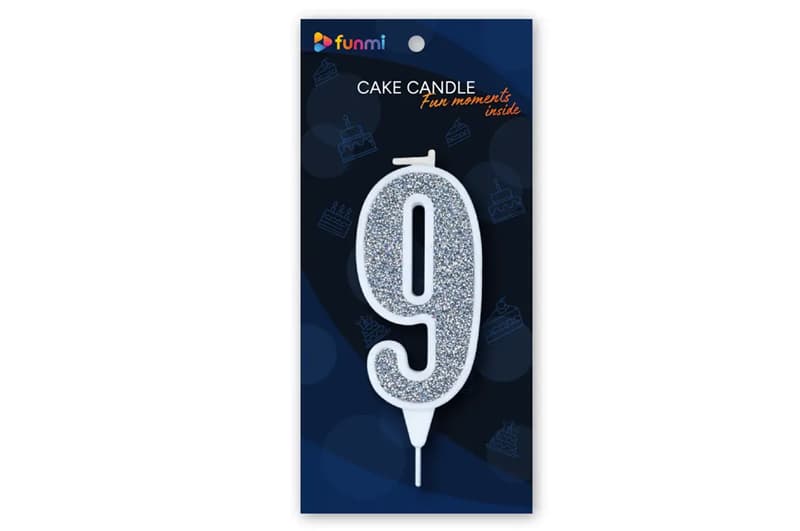 Свічка цифра 23245 "9" біла срібло (9см) funmi 1шт.