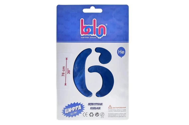 Фольгована кулька 16744 цифра "6" royal blue сатин 30" (76 см) 1 шт Balun