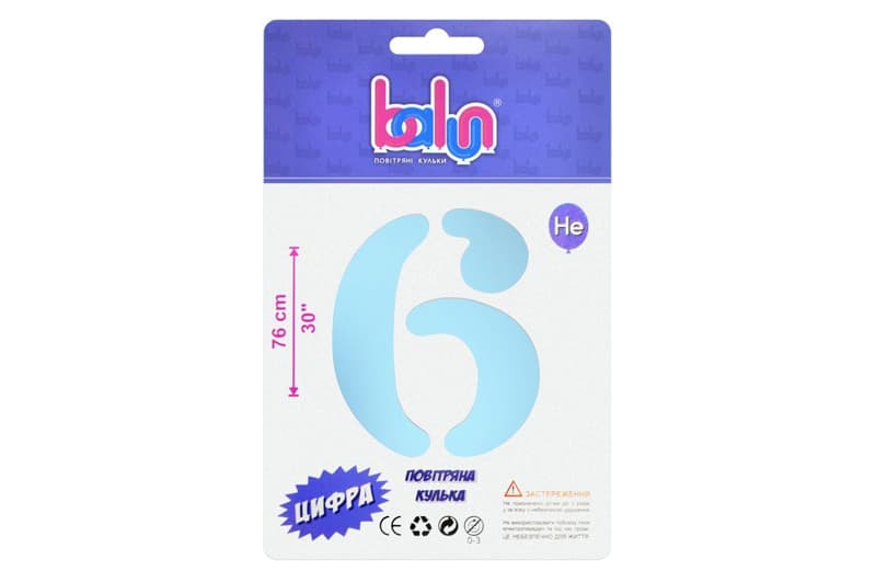 Фольгована кулька 02426 цифра "6" sugar blue 30" (76 см) 1 шт Balun