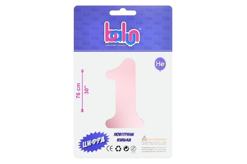 Фольгована кулька 02411 цифра "1" sugar pink 30" (76 см) 1 шт Balun