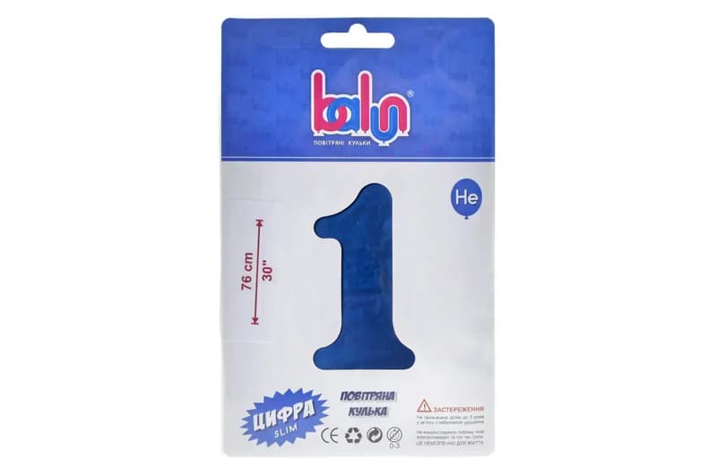 Фольгована кулька 16739 цифра "1" royal blue сатин 30" (76 см) 1 шт Balun