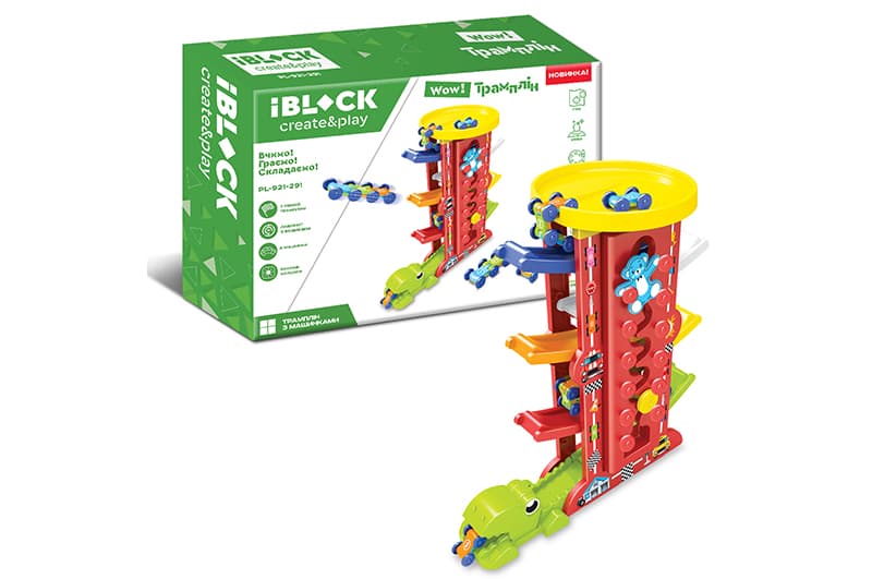 Трек IBLOCK PL-921-291 2 кольори, трек семирівневий 1 потрійна маш., 3 одинарні маш., наліпки., р-р треку 39,8*44,6*19,5см, в кор. 43*31*11см