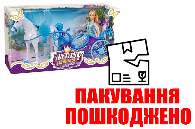 OUTLET Карета 338A з пегасом і лялькою 29см на батарейках, музика, світло, коробка, р.55,8*19*30,2
