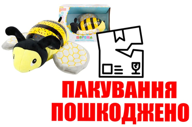 OUTLET Нічник Бджілка м який, музично-світловий, в коробці ZYB-B2753-6 р.30*19,5*20см.
