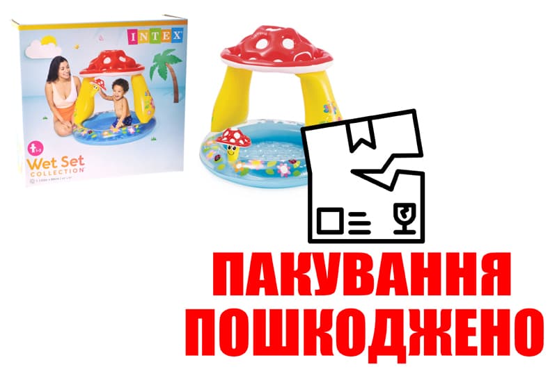 OUTLET Басейн 57114 Грибочок надувне дно, рем. комплект, тент, в коробці (1-3р) р.102x89 см INTEX