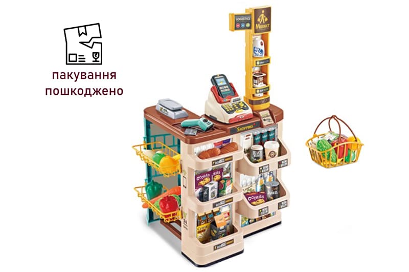 OUTLET Магазин 668-85 каса з продуктами, кошик, батарейка, звук, світло кор.56*17*44  см