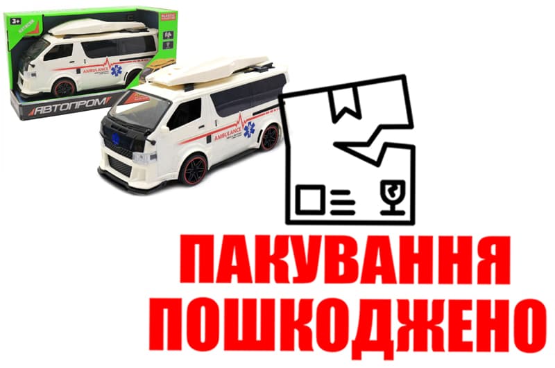 OUTLET Машина 7968 АВТОПРОМ  Міські служби , 3 види, світло і звук , в коробці 28,5x13x17 см