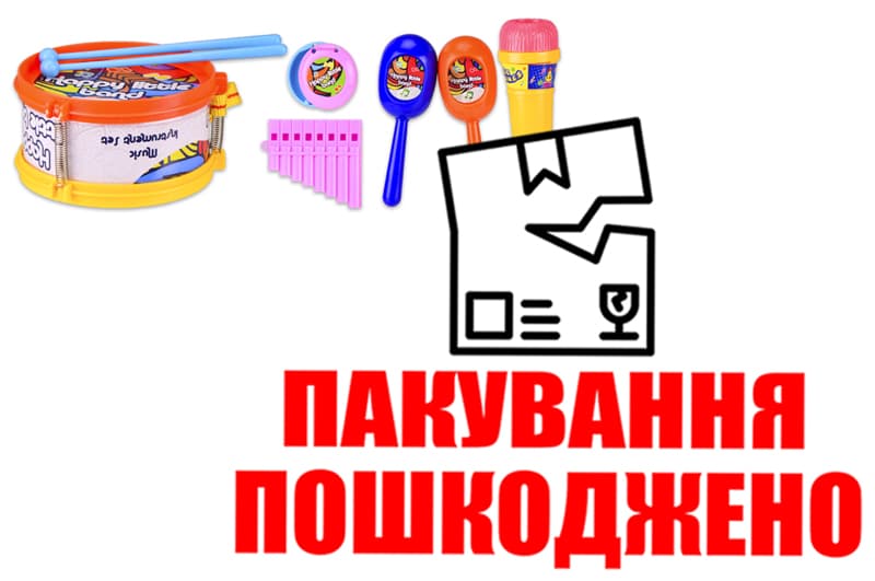OUTLET Музичні інструменти W005 (1811551) мікрофон, губна гармошка, маракаси ,барабан, в кульку 20.5x30 см