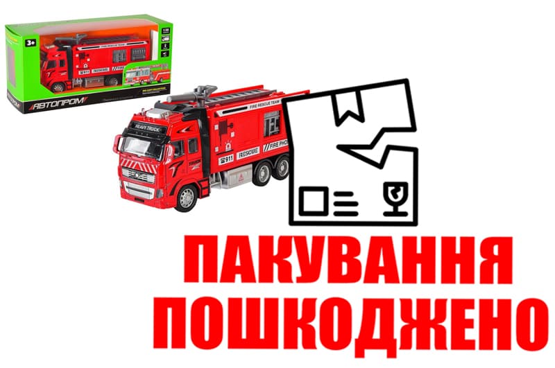 OUTLET Машина металева АВТОПРОМ AP7513A 1:38, пожежна охорона, на батарейки, світло, звук