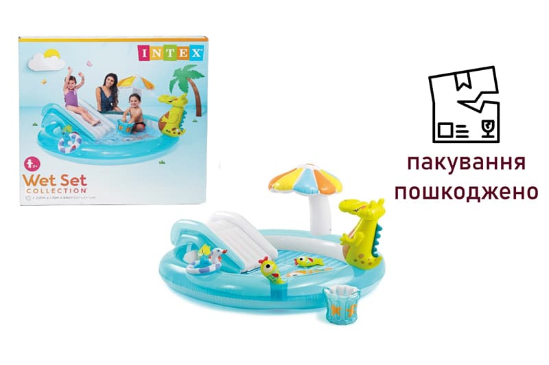 OUTLET Ігровий центр INTEX Крокодил з гіркою, в коробці 57165 р.201*170*84см