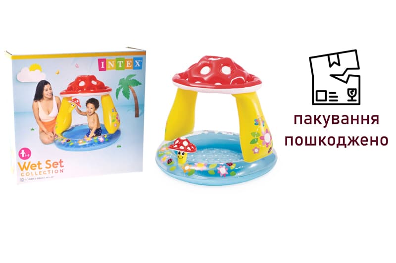 OUTLET Басейн INTEX Грибочок надувне дно, рем комплект, тент, в коробці (1-3р) 57114 р.102*89см