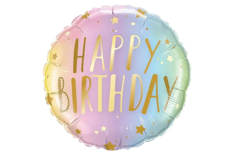 Фольгована кулька круг 01481 "Happy Birthday омбре" кольорова 18"(45см)