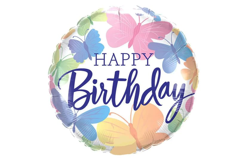 Фольгована кулька круг 11642 "Happy Birthday метелики" кольорова 18" (45см.) 1шт.