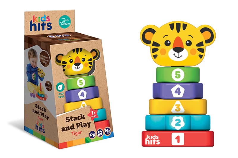 Дерев'яна іграшка Kids hits, KH20/014 пірамідка тигр в коробці р. 11,5*23,1*11,5 см
