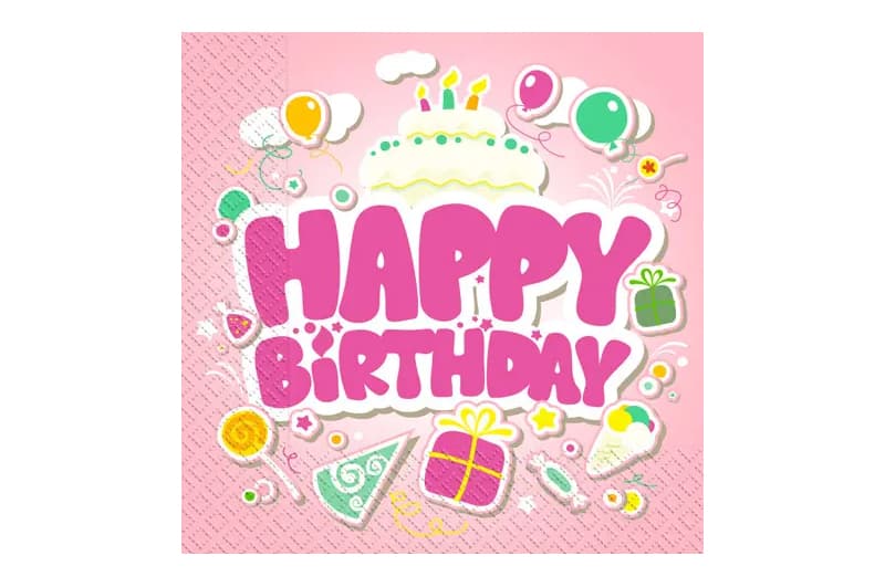 Серветки паперові тришарові "Happy Birthday" 18689 рожевого кольору 24х24см (20шт.) в уп.
